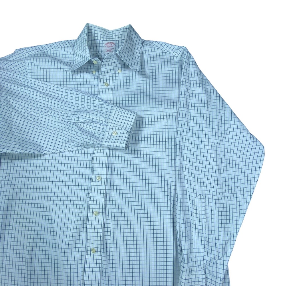Brooks‎ Brothers 1818 Shirt Mens 16.5 34 Blue Oxford Regular Fit Non Iron Plaid